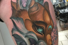 Татуировка : Животные, Лиса, Цветные на бедре