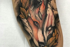 Татуировка : Животные, Лиса, Цветные на бедре