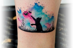 Татуировка : Животные, Цветные, Кошка на голени (икре)