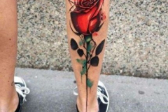 Татуировка : Цветы, Цветные, Роза на голени (икре)