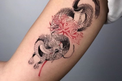 Татуировка : Цветы, Цветные, Дракон на плече