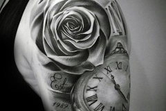 Наколка : Цветы, Роза, Время на плече