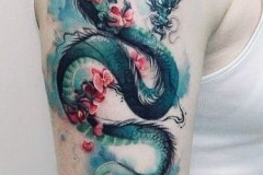 Татуировка : Цветы, Цветные, Змея, Дракон на плече