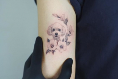 Наколка : Животные, Цветы, Собака на плече