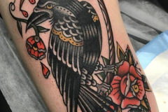 Татуировка : Цветы, Птицы, Ворон, Цветные на плече
