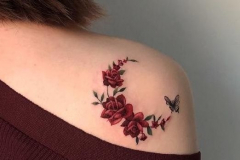 Татуировка : Цветы, Цветные, Бабочка на плече