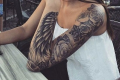 Наколка : Роза, Цветы, Крылья на плече