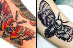 Татуировка : Бабочка, Череп, Цветные на предплечье