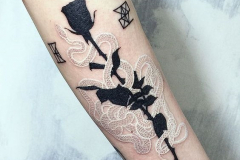 Татуировка : Цветы, Роза, Змея, Белые на предплечье