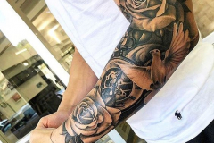 Татуировка : Роза, Цветы, Птицы, Рукав на предплечье