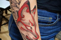 Татуировка : Волк, Цветы, Животные, Цветные на предплечье