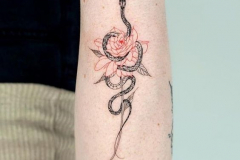 Татуировка : Змея, Цветы, Цветные на предплечье