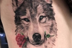 Татуировка : Животные, Цветы, Цветные, Волк на ребрах