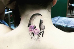 Татуировка : Цветные, Луна, Кошка, Животные на шее