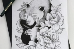 Наколка : Животные, Медведь, Цветы