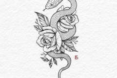Татушка : Цветы, Змея, Роза - эскиз