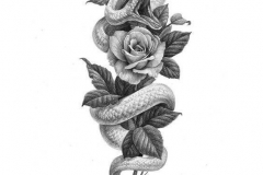 Наколка : Цветы, Змея, Роза - эскиз
