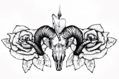 Татуировка : Цветы, Череп, Роза - эскиз