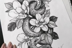 Татуировка : Цветы, Змея - эскиз
