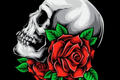 Татуировка : Череп, Роза, Цветы - эскиз